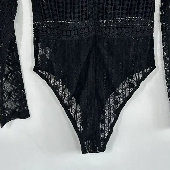 Hello Molly Not That Easy Lace Bodysuit Size Small 4 Black Goth Fairygoth Sheer - Picture 11 of 11